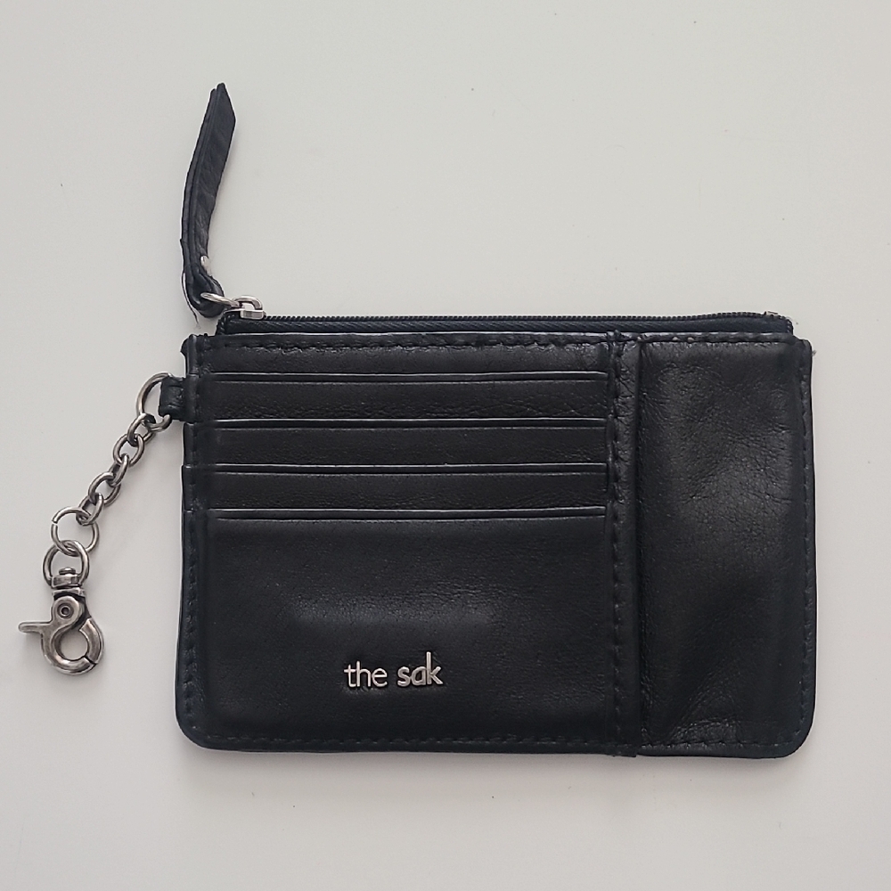 The Sak Women Wallet Black Leather Card‎ Holder Key Chain Zipper